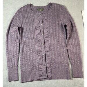 Eddie Bauer Sweater Womens Medium Tall MT Purple Cable Knit Button Cardigan